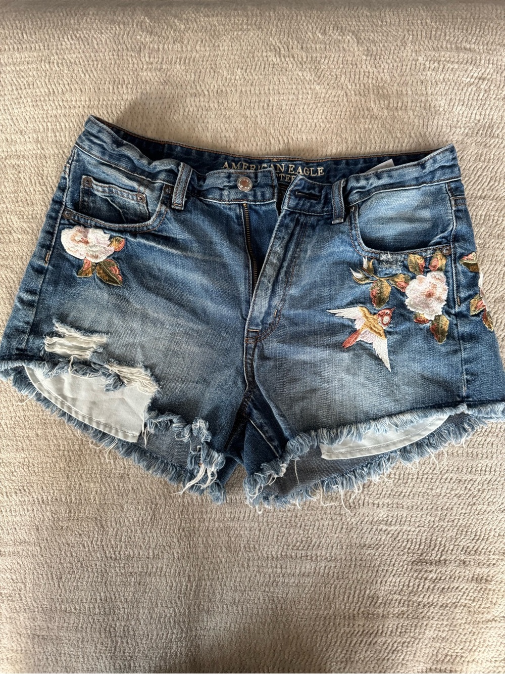 American Eagle Outfitters Blue Embroidered Denim Shorts